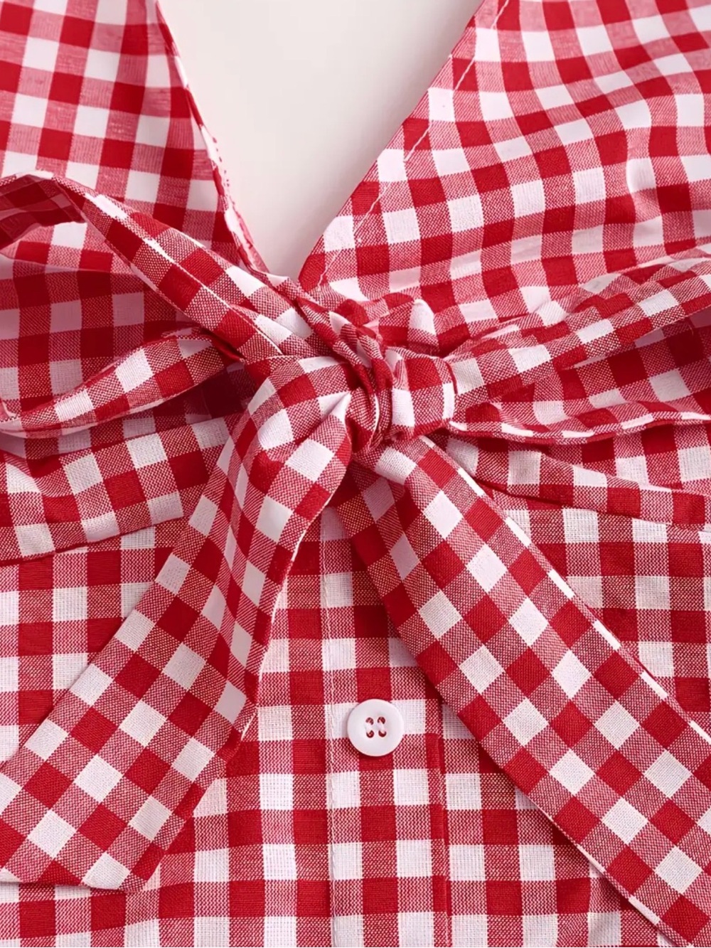Red & White Gingham Plaid Halter Bow Tie-Front Top New Boutique - Picture 5 of 6